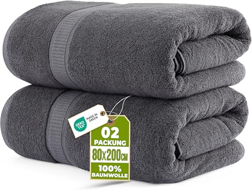 Utopia Towels - 2er Pack Saunatücher 80x200 cm Saunahandtuch 100% Baumwolle mit Aufhängeschlaufe, große Badetücher, saugfähige XXL Handtücher (Grau)