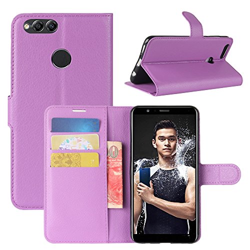 Huawei Honor 7X Case, Huawei Mate SE Case, Fettion Premium PU Leather Wallet Flip Phone Protective Case Cover with Card Slots for Huawei Honor 7X / Huawei Mate SE Smartphone (Purple)