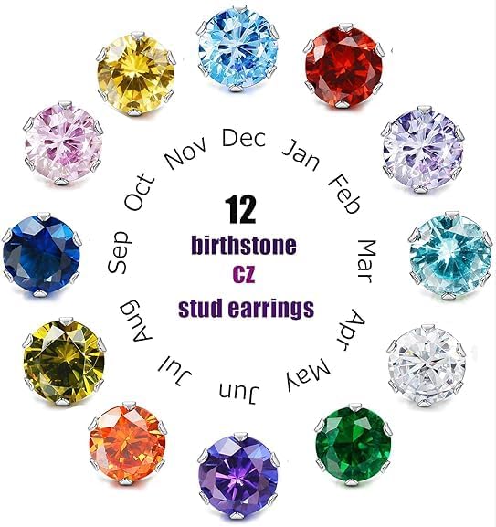 Hypoallergenic Birthstone Stud Earrings for Women Brilliant Cut Round Cubic Zirconia Flat Back Earrings Surgical Steel Cartilage Earrings for Sensitive Ears - Image 2