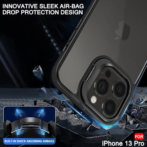 Image of TheGiftKart Hybrid Back Cover Case for iPhone 13 Pro | Built-in Stand | Shockproof Hard Back Case Cover for iPhone 13 Pro (PC & TPU, Frosted Matte Back, Translucent Black Sides)
