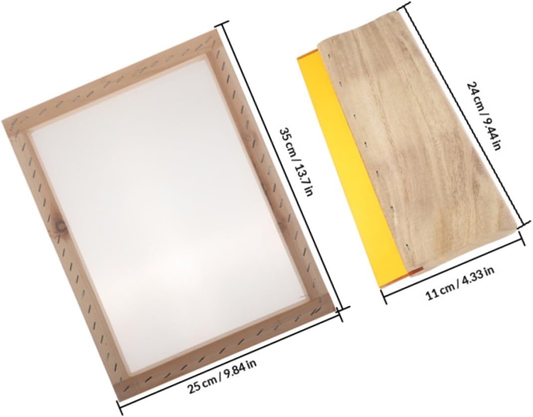 MOKKHNB Screen Printing Ink Scraper Set with Wooden Handle Fabric Ink Squeegee and Silk Screen Printing Frame for DIY Crafts and Art Projects