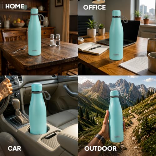 Image of CELLO Duro Oxy Stainless Steel Flask 900ml Sky Blue | Easy to Pour & Fill, Spill Proof Leakproof Vacuum Insulated Hot and Cold Thermos Water Bottle for School Kids, College Office Gym Biking & Travel