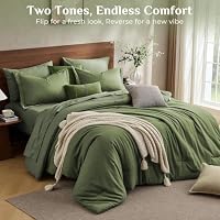 JOLLYVOGUE King Comforter Set 7 Pieces Dark Green, Cationic Dyeing Bed in a Bag King, Double-Tone Bedding Set with Down Alternative Comforter, Sheets, Pillowcases & Shams — image 4