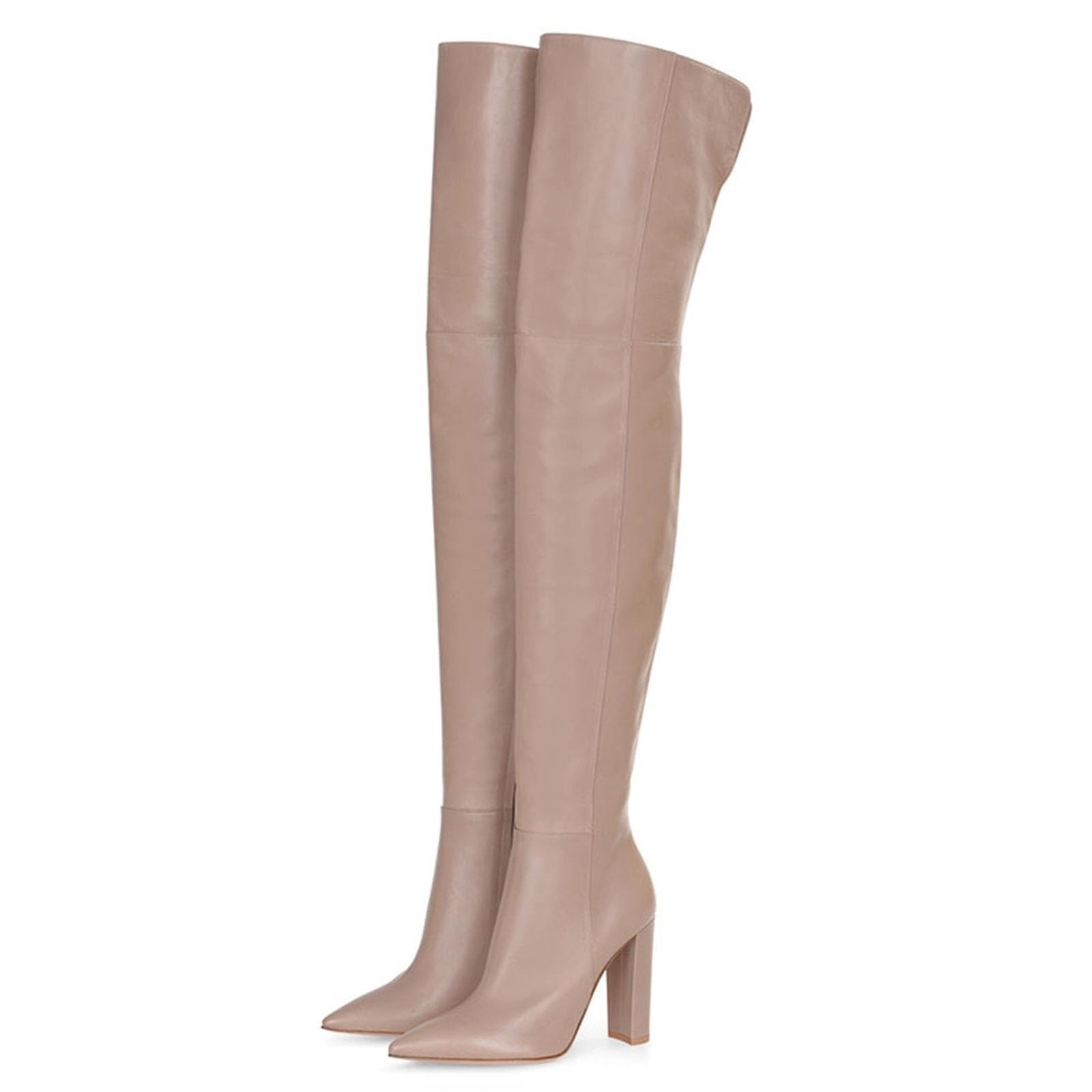 Thigh High Boots Chunky High Heel Pointed Toe Over the Knee Boots for Women Slim Calf with Zipper