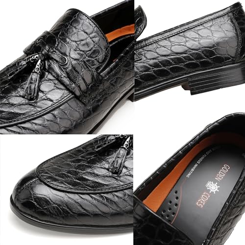Image of Mens Leather Tassel Loafer, Classic Luxury Smooth Upper Tassel Slip-on Penny Loafer for Mens, Black