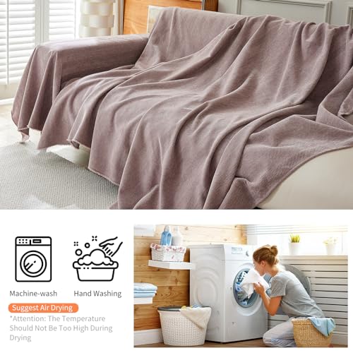 Couverture canapé chenille rose haut de gamme avec franges élégantes