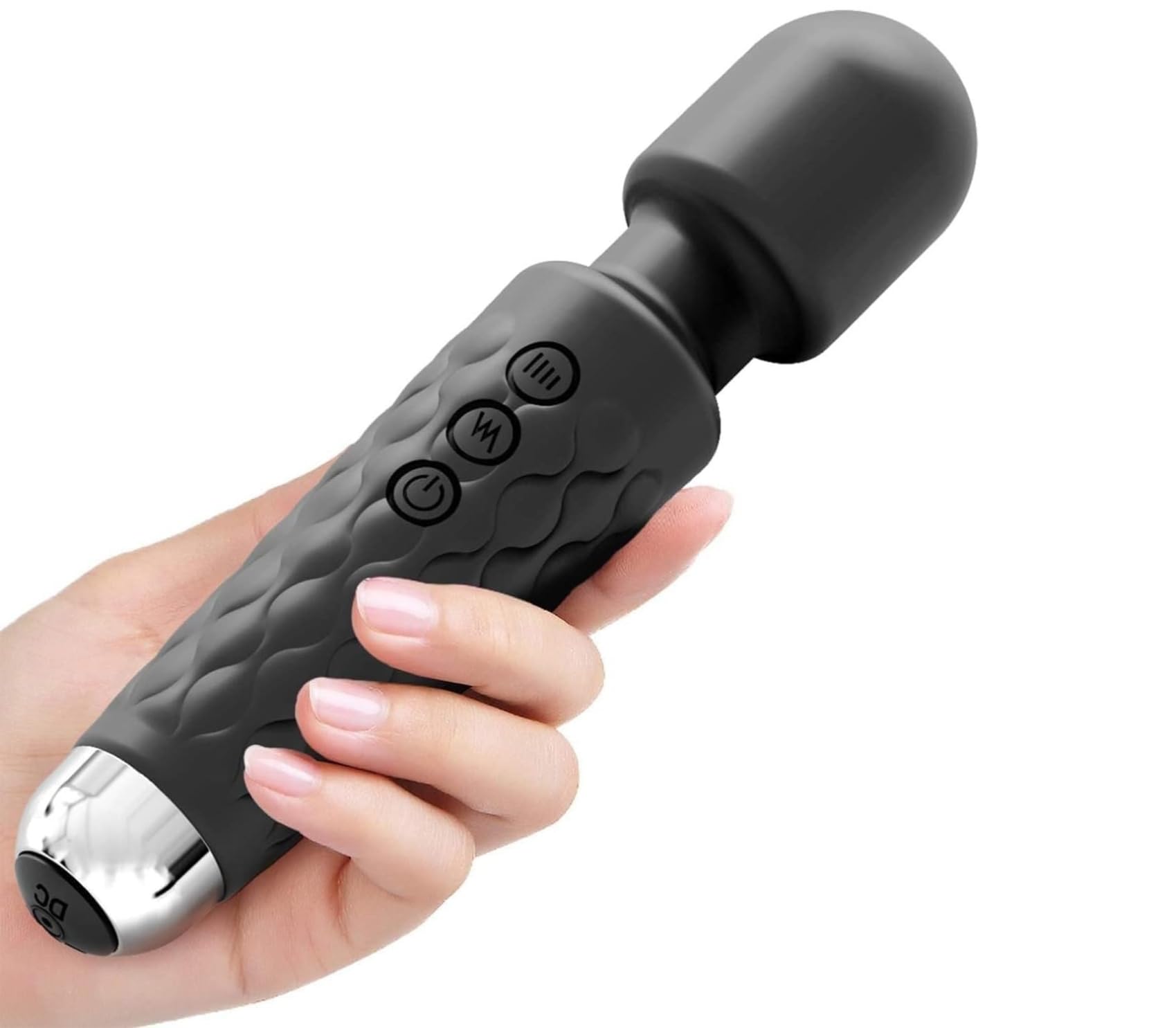 Waterproof Cordless Rechargeable Personal Wand Massager Vibration Machine with 20 Modes & 8 Speeds, Deep Tissue Muscle Pain Relief, Portable Handheld Electric Massage Device for Women & Men (Black)A1