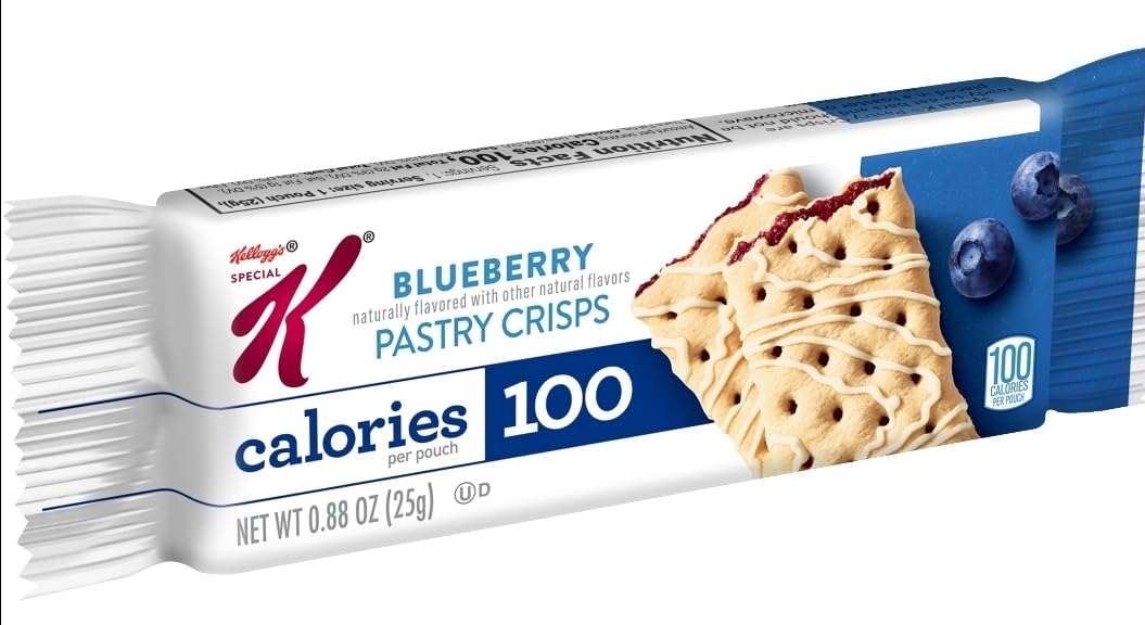 Kellogg K Pastry Crisps Variety Pack, 60 Count – Strawberry & Blueberry, 100 Calorie Snack Bars + MOOCHI Reusable Water Bottle- Custom bundled by MOOCHI