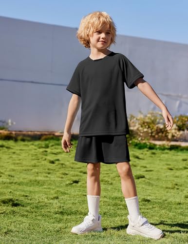 Image of Arshiner Boys Loose Athletic Set Crew Neck T-Shirt & Mesh Short 4-13 Years | Boys Loose Athletic Shorts Set Performance Crew Neck T-Shirt and Mesh Short Outfits Lightweight & Breathable