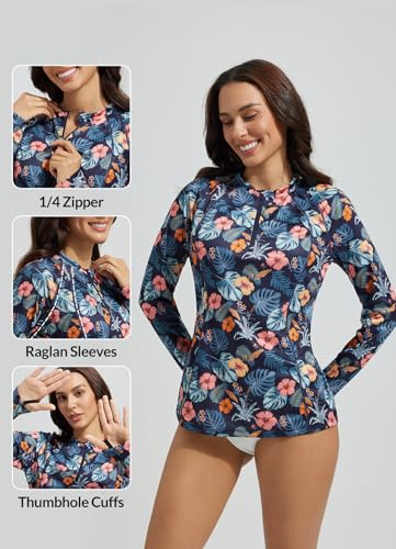 baleaf Women's 1/4 Zip Rash Guard Swim Shirts with Zipper Pocket UPF 50+ Long Sleeve Sun Protection Swimsuit Tops3