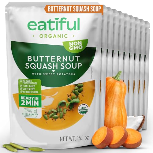 Image of EATIFUL Butternut Squash Soup, Ready To Eat Creamy Pumpkin Soup With Sweet Potatoes, Made With Organic Vegetables, Plant Based, No Added Preservatives, Gluten Free, NON GMO, 14.1 Ounce (Pack of 10)