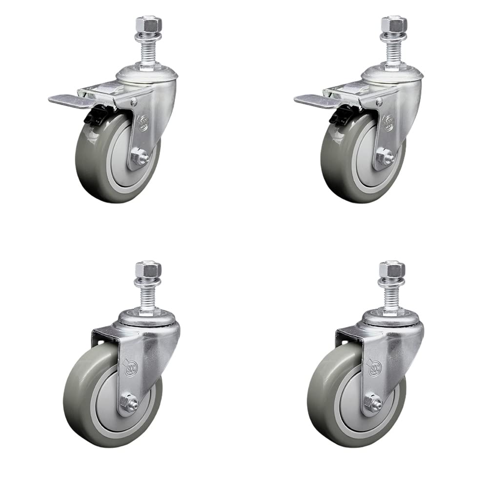 Polyurethane Swivel Threaded Stem Caster Set of 4 w/4