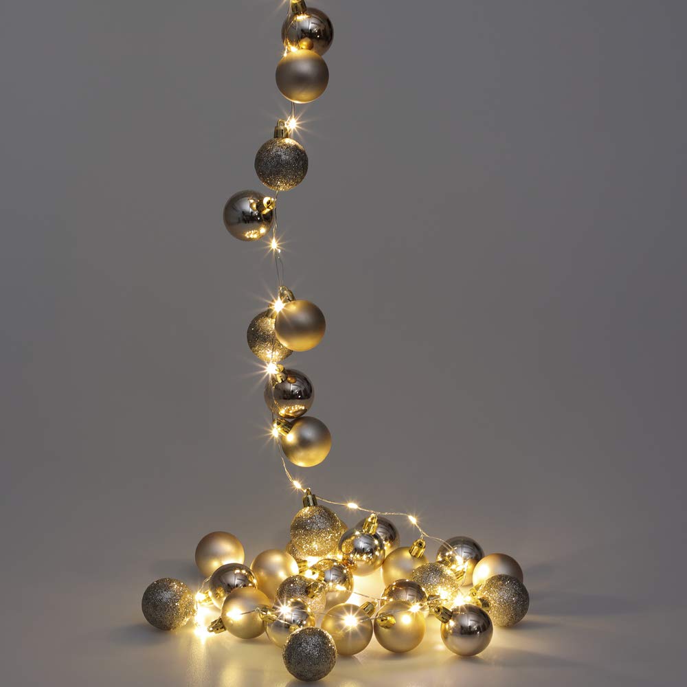 Casaria Catena Luminosa LED con Palline di Natale 2m a Batteria Timer 40 LED Interno Esterno 8 Effetti Champagne