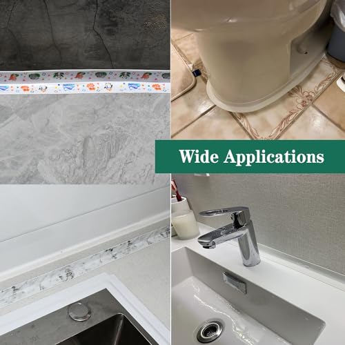 Image of Caulk Tape, Sealing Strip for Bath and Kitchen - 2 Rolls PVC Self Adhesive Waterproof Covering Strips to Seal Edges of Bathtub or Sink (4)
