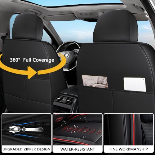 Image of Car Seat Covers for Neon,for Dodge Neon 2000-2005,Leather Full Set Seat Covers,Airbag-Compatible Car Seat Protectors,Waterproof Seat Cover for Cars(Black+Red,5PCS Only)