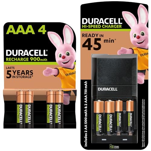 Duracell Cargador de Pilas en 45 minutas, con Pilas Recargables, 2 AA + 6 AAA