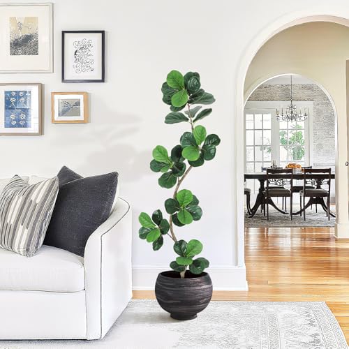 GarveeHome Fiddle Leaf Fig Artificial Tree with White Planter,6ft Faux Plants Indoor with Moss, Fake Rubber Tall Fake Floor Plant in Pot - Artificial Trees for Home Office Living Room Decor