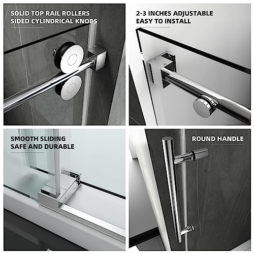 Fekewio Shower Door Frameless 56"- 60"W X 76"H Single Sliding Width Adjustable 3/8" (10 Mm) Clear Tempered Glass Smooth Door (Ss04 Chrome) #TOP2