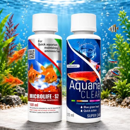 Image of Aquatic Remedies (Pack of 2) Aquarium Water Conditioner Combo (Aquaria Clear-120ml & Microlife-100ml) for Pure Aquarium Water