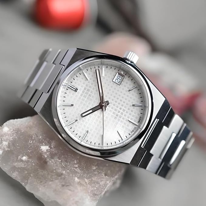 Image of Men's Stainless Steel Analog Watch with Textured Dial | Premium Quartz Movement | Date Display Wristwatch for Casual, Office & Formal Wear | Stylish Silver Bracelet Watch for Men