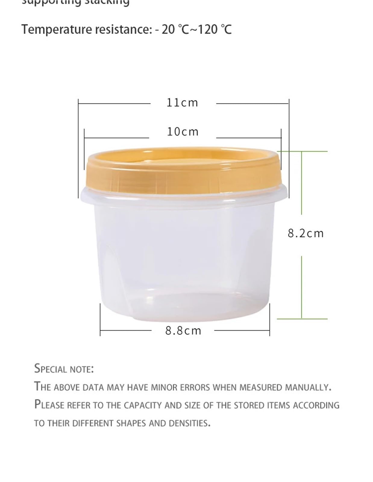 Tarros De Almacenamiento 8 cajas redondas de 500 ml for conservar alimentos frescos, for cocina, refrigerador, frutas, aperitivos, recipiente sellado for calentar en microondas(Yellow 8 pcs)