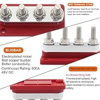 Gloaso Sammelschiene Kupfer 12V -48V Heavy Duty BusBar 600A mit 4x M10 Bolzen Stromverteilungsblock, 600 Amp DC Batterie Sammelschienen Bus Bar für Solar PV Wohnmobil Kfz LKW Boot Camper Marine, Rot – Ansicht 5