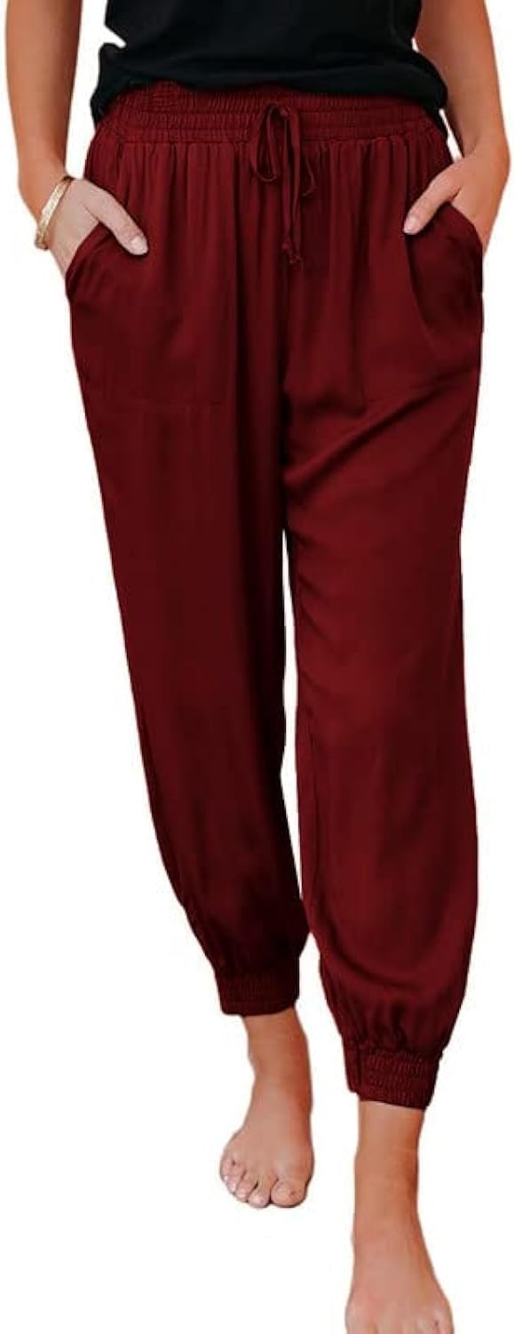 Dokotoo Womens 2023 Soft Casual Drawstring Tie Elastic Waist Loose Jogger Pants with Pockets