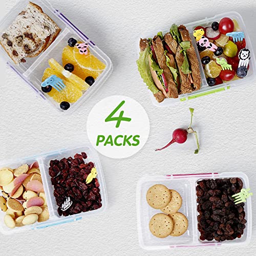 Greentainer 4 Pack Plastic Snack Containers For Kids Bento Boxs With 2 Compartments Travel Snack Container Sandwiches/Fruits/Candies Food Storage Containers Bpa Free Dishwasher Safe #TOP3