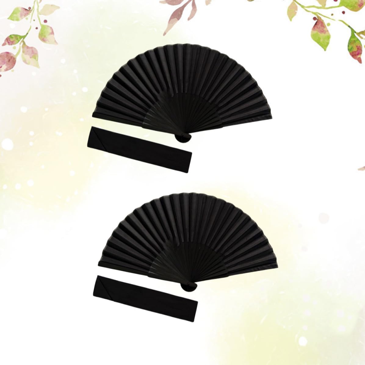 KALLORY Foldable Fans with Storage Bag, Classic Chinese Style 2 Sets Black Silk Portable Handheld Fans for Women for Performance and Show