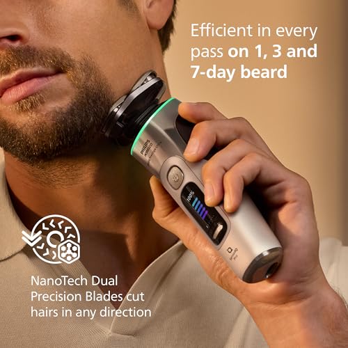 Philips Norelco Shaver i9000 Prestige Ultra, Wet & Dry Electric Shaver, White Gold, SenseIQ Pro Technology, Triple Lift & Cut System, 360 Rotating NanoTech Precision Blades, Beard Styler, XP9403/88