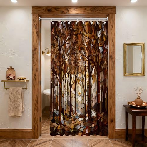 puuiui Small Stall Shower Curtain Rv Brown Stained Glass, 36 x 72 Inchs