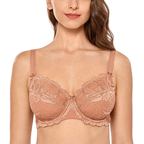 DELIMIRA Women s Full Coverage Non-Foam Floral Lace Plus Size Underwired Bra Sun Kissed 34E
