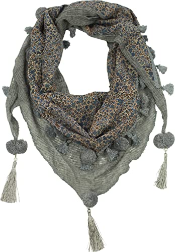 fashionchimp Damenschal mit Zier-Quasten und Muster-Mix Stickerei, Fransen-Schal, Dreieck-Tuch (Pattern-Grau)