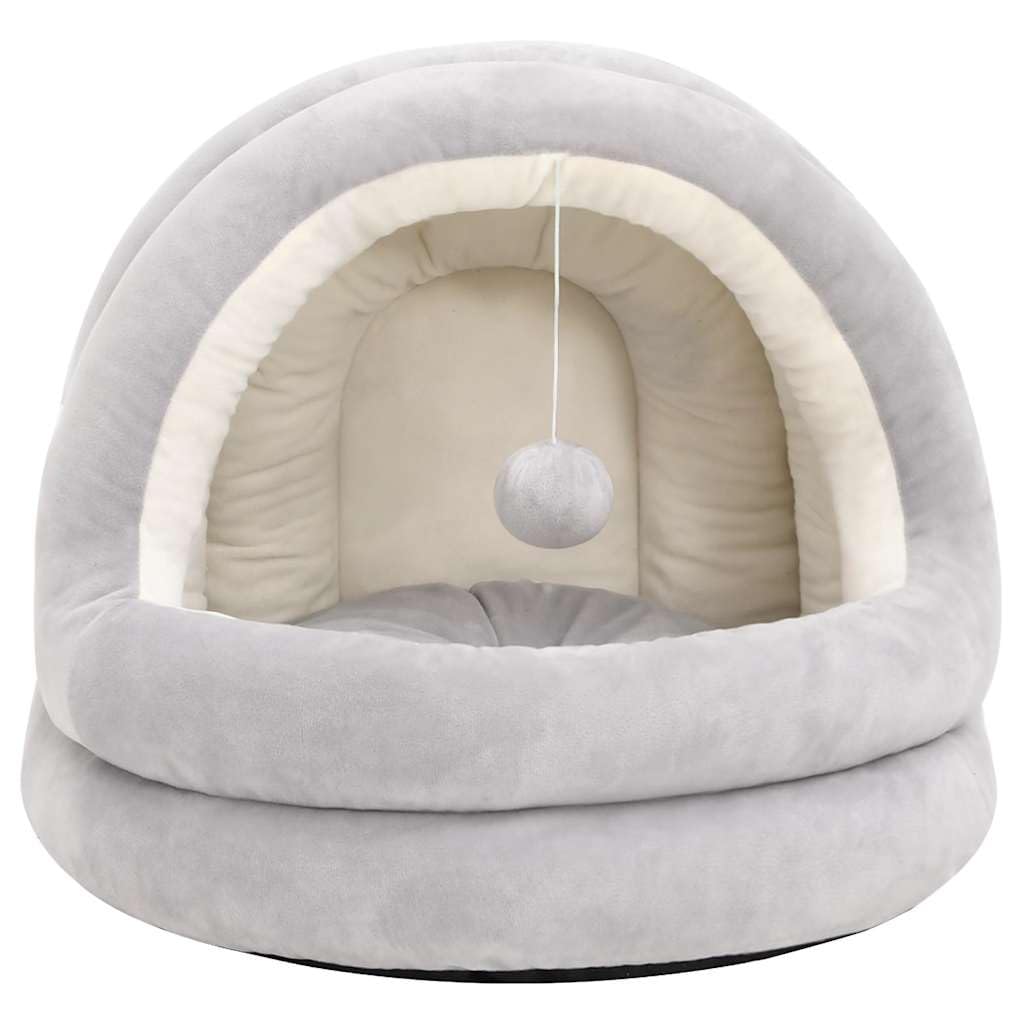 Katzenbett Kuschelbett 40x40x35 cm Grau Creme Fleece Polster Schlafplatz Rückzugsort Höhle für Wohnzimmer Balkon Heizung Sofaecke Warm Bequem Waschbar