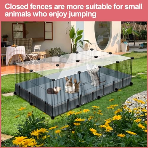 Image of 20 Panels Small Animal Playpen, 48 inch x 24 inch x 16 inch Pet Playpen with Waterproof Mat, C&C Cage for Guinea Pigs, Rabbit /Bunny /Baby Chicken Cage,Bunny /Puppy /Chicken Pen Indoor Outdoor Portable Metal Fence