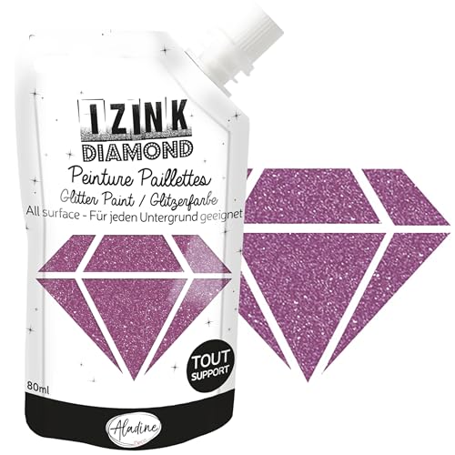Aladine - Izink Diamond Rose Fuchsia 80 ml - Peinture Pailletée - Pour Tout Support : Papier, Tissu, Béton, Métal, Bois - DIY et Loisirs Créatifs - Rose...