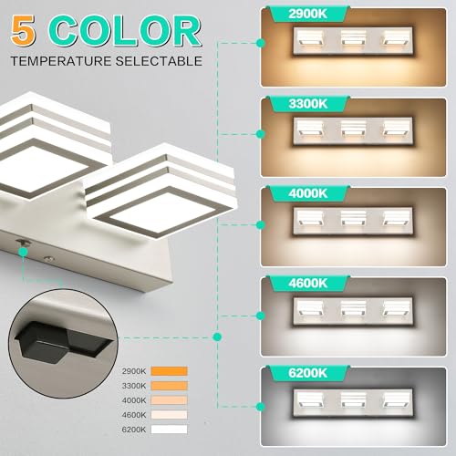 Image of SOLFART LED Bathroom Vanity Light Fixtures: 3 Light Brushed Nickel Modern Acrylic Bathroom Wall Lighting Fixtures Over Mirror 20in 5CCT