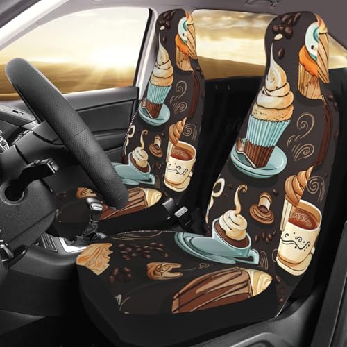 Housses de siège avant universelles couleur café et bonbons pour voiture et SUV (Lot de 2)