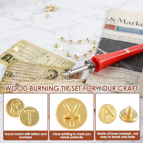 56pcs DIY Wood Leather Burning Set, 26 Letters Copper Mold, Copper Letter Number Soldering Iron Stencils, DIY Embossing Carving Head Tools, Wood Burning Kit Letter Wood Burning Tip