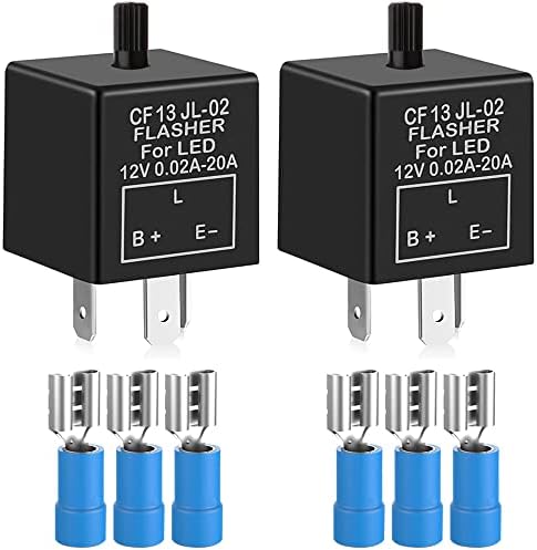 Gebildet 2 pieces 12V 3 Pin Electronic LED Flasher Relay 0.1W-150W c/m Motorcycle Turn Signal Adjustable Flasher CF-13KT, comes with 6pcs Terminals