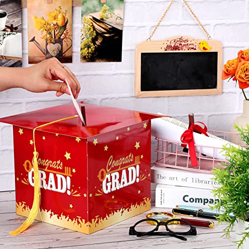 Image of Outus 2026 Grad Card Box with Tassel Congrats Graduation Cap Card Holder for Graduation Gift Box Party Supplies(Red,Stylish)