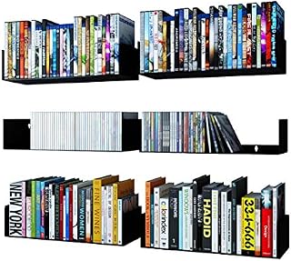 Wallniture Bali Black U Shape Floating Shelves for Wall, CD DVD Storage Shelves and Metal Bookshelf Set of 6