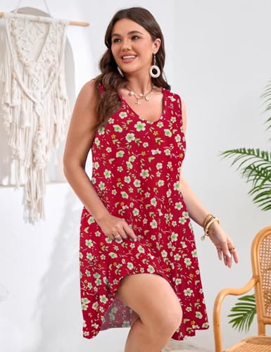 Image of JollieLovin Women Plus Size Curvy Summer Tank Sun Dresses Sleeveless Causal T-Shirt Dress Beach Swing Cover up(L-5X)