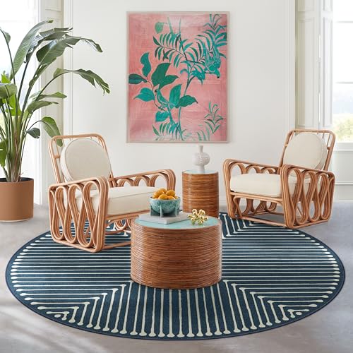 RUGGABLE x Jonathan Adler Machine Washable Modern Area Rug– Inkdrop Lapis Blue 8 ft Round, Stain-Resistant, Non-Slip with Standard Pad– Large Rugs for Living Room, Bedroom, Hallway, Entryway & Office