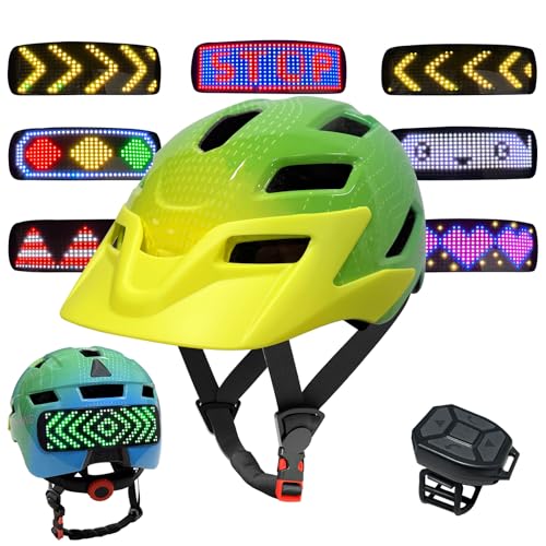 MOYACA Kids Bike Helmet with LED Lights, Remote Control Turn Signals Safety Helmet Back Light for Youth Mountain Cycling Scooter Skateboarding, Adjustable and Lightweight for Boys Girls