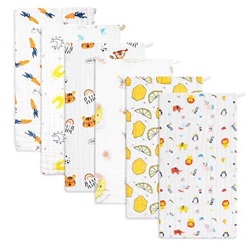 Image of Baby Burp Cloths Muslin Washcloths 6Pack - Muslin Burp Cloths Hanky Large 20''x10'' Extra Soft Absorbent Baby Burp Rags for Newborn 100% Cotton for Boys Girls Gift 6 Layers Machine Washable