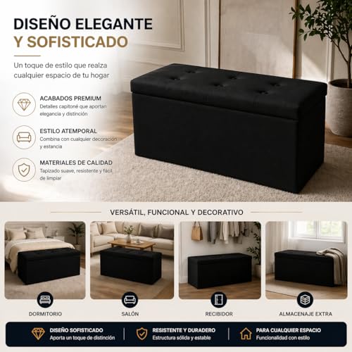 Miniatura 7 de T-Lovendo.Es Puff O Banco De Almacenaje Plegable Taburete Reposapiés Otomana Baúl De Almacenamiento Para Cama, Dormitorio, Salón, Comedor O Recibidor 38x76x38cm Soporta 300kg.