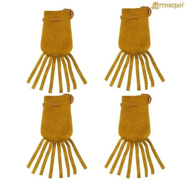 Image of Mythrojan Small Trinket Pouches Suede Leather Drawstring Coin & Dice Bags for LARP, SCA, Viking & Medieval Events Yellow- pack of 4