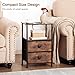 LOAKEKEL Night Stand Set 2, Nightstand with Charging Station, End Tables with Storage Shelf for Small Spaces, Bedside Table Side Tables with 2 Fabric Drawers for Bedroom, Rustic Brown, HETS020PBR