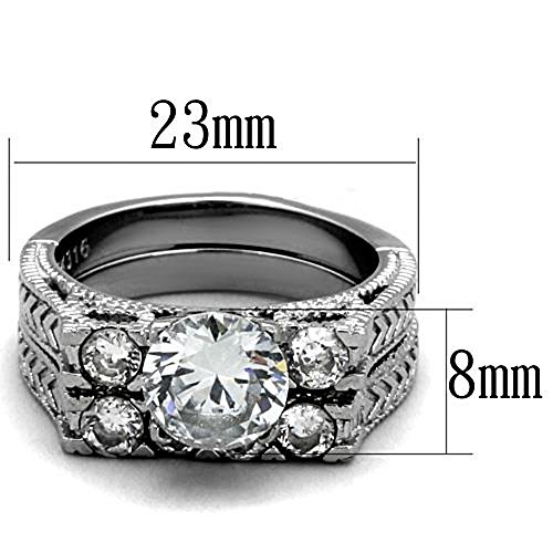Marimor Jewelry Women's Stainless Steel 316 Round Cut Cubic Zirconia Vintage Wedding Ring Set4